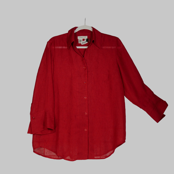 Coldwater Creek Blouse Womens Small Red Top Shirt P Button Textured Sheer - Picture 1 of 7